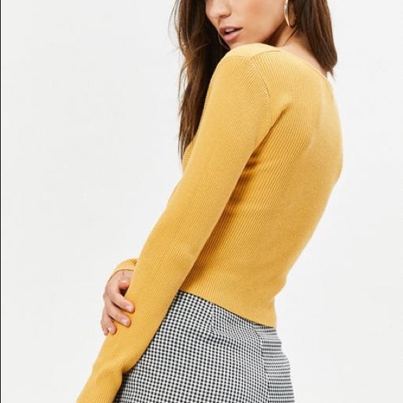 Yellow Tie Front Sweater Top - Picture 2 of 7